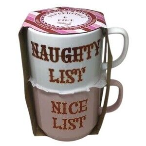 Peppermint & Pine Nice Naughty List Coffee Tea Mugs Stackable Pink White Red NEW